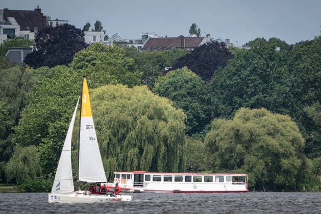 Team Garda Girls on boat 17 in race 62 Helga Cup 2026 sailing regatta on the Hamburg Outer Alster, Hamburg Hamburg Germany Outer Alster