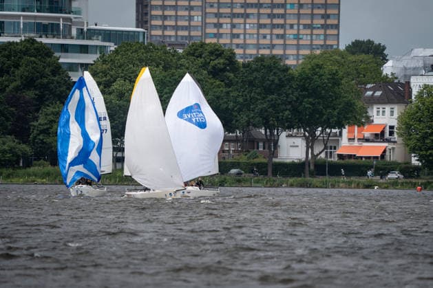 Team Garda Girls on boat 17 in race 62 Helga Cup 2026 sailing regatta on the Hamburg Outer Alster, Hamburg Hamburg Germany Outer Alster