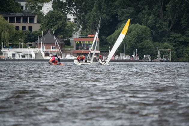 Team Garda Girls on boat 17 in race 62 Helga Cup 2026 sailing regatta on the Hamburg Outer Alster, Hamburg Hamburg Germany Outer Alster