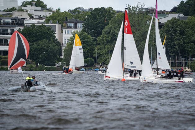 Team Garda Girls on boat 17 in race 62 Helga Cup 2026 sailing regatta on the Hamburg Outer Alster, Hamburg Hamburg Germany Outer Alster