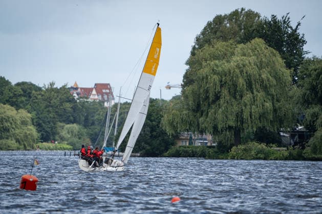 Team Garda Girls on boat 17 in race 62 Helga Cup 2026 sailing regatta on the Hamburg Outer Alster, Hamburg Hamburg Germany Outer Alster