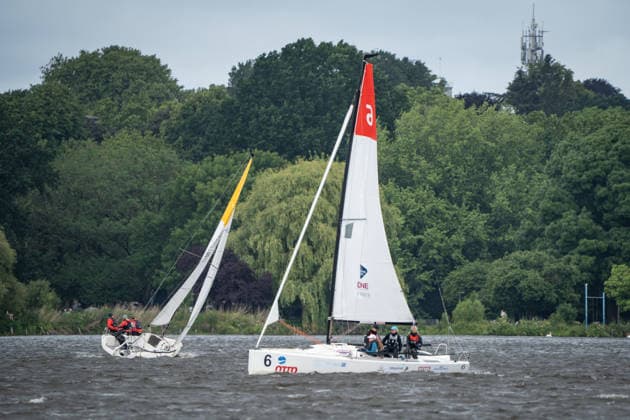 Team Garda Girls on boat 17 in race 62 Helga Cup 2026 sailing regatta on the Hamburg Outer Alster, Hamburg Hamburg Germany Outer Alster