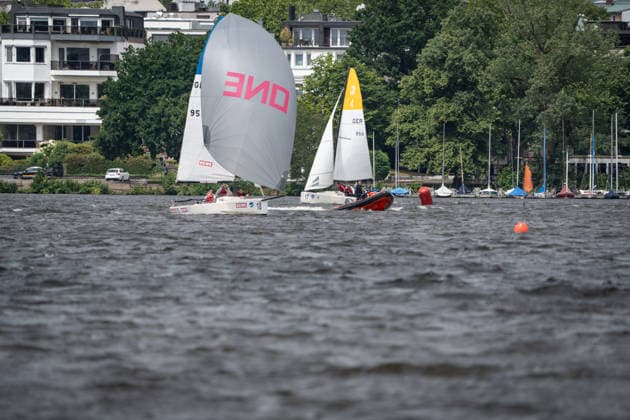 Team Garda Girls on boat 17 in race 62 Helga Cup 2026 sailing regatta on the Hamburg Outer Alster, Hamburg Hamburg Germany Outer Alster