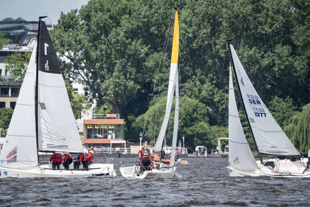 Team Garda Girls on boat 17 in race 62 Helga Cup 2026 sailing regatta on the Hamburg Outer Alster, Hamburg Hamburg Germany Outer Alster