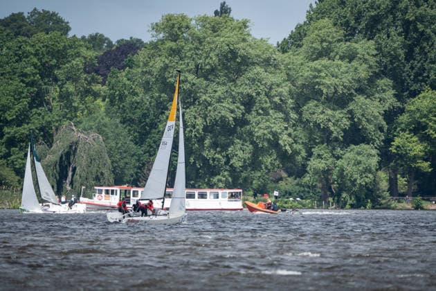 Team Garda Girls on boat 17 in race 62 Helga Cup 2026 sailing regatta on the Hamburg Outer Alster, Hamburg Hamburg Germany Outer Alster