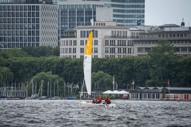 Team Garda Girls on boat 17 in race 62 Helga Cup 2026 sailing regatta on the Hamburg Outer Alster, Hamburg Hamburg Germany Outer Alster