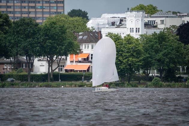 Team Garda Girls on boat 17 in race 62 Helga Cup 2026 sailing regatta on the Hamburg Outer Alster, Hamburg Hamburg Germany Outer Alster
