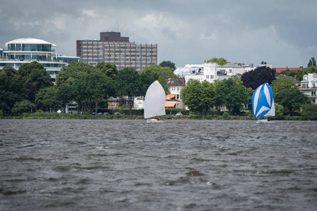 Team Garda Girls on boat 17 in race 62 Helga Cup 2026 sailing regatta on the Hamburg Outer Alster, Hamburg Hamburg Germany Outer Alster