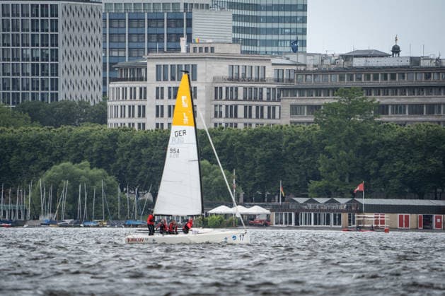 Team Garda Girls on boat 17 in race 62 Helga Cup 2026 sailing regatta on the Hamburg Outer Alster, Hamburg Hamburg Germany Outer Alster
