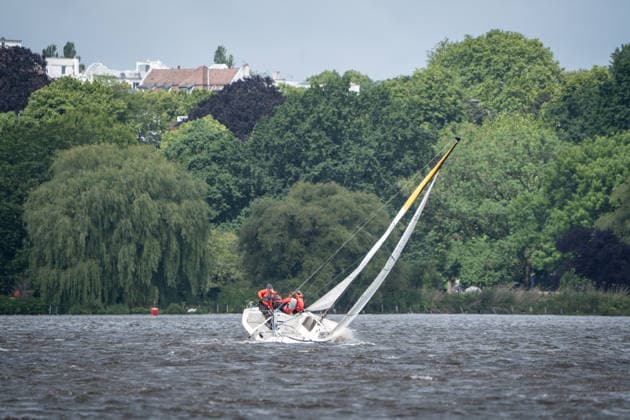 Team Garda Girls on boat 17 in race 62 Helga Cup 2026 sailing regatta on the Hamburg Outer Alster, Hamburg Hamburg Germany Outer Alster
