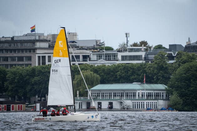 Team Garda Girls on boat 17 in race 62 Helga Cup 2026 sailing regatta on the Hamburg Outer Alster, Hamburg Hamburg Germany Outer Alster