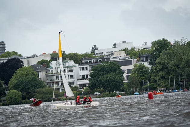 Team Garda Girls on boat 17 in race 62 Helga Cup 2026 sailing regatta on the Hamburg Outer Alster, Hamburg Hamburg Germany Outer Alster