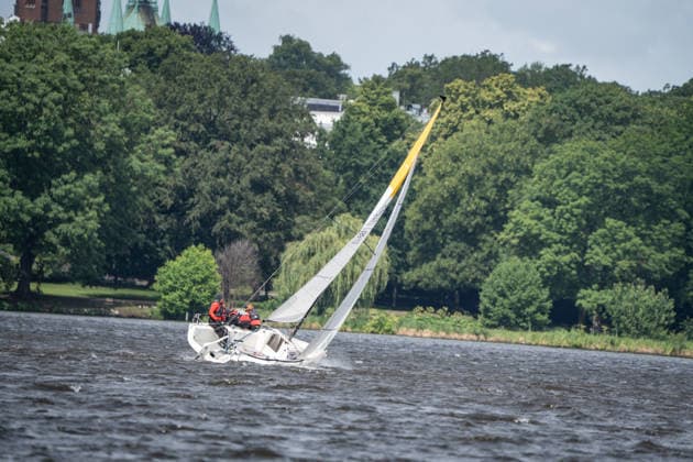 Team Garda Girls on boat 17 in race 62 Helga Cup 2026 sailing regatta on the Hamburg Outer Alster, Hamburg Hamburg Germany Outer Alster