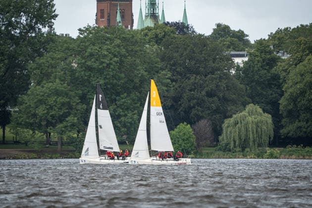 Team Garda Girls on boat 17 in race 62 Helga Cup 2026 sailing regatta on the Hamburg Outer Alster, Hamburg Hamburg Germany Outer Alster