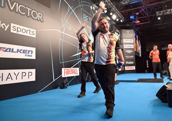 14 06 2026, xhbx, Dart World Cup of Darts 2026, v l Ricardo Pietreczko Germany , Martin Schindler Germany leave the stage DFL DFB REGULATIONS PROHIBIT ANY USE OF PHOTOGRAPHS as IMAGE SEQUENCES and or QUASI VIDEO Frankfurt