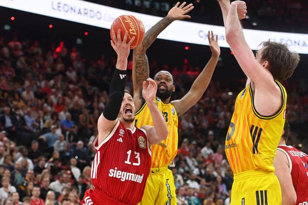 Andreas OBST FCB , Action,duel against J Wan ROBERTS Berlin Basketball BBL,Season 2025 2026 Play Off Final Game 2, FC Bayern Muenchen Alba Berlin on 14 06 2026 S A P G A R D EN