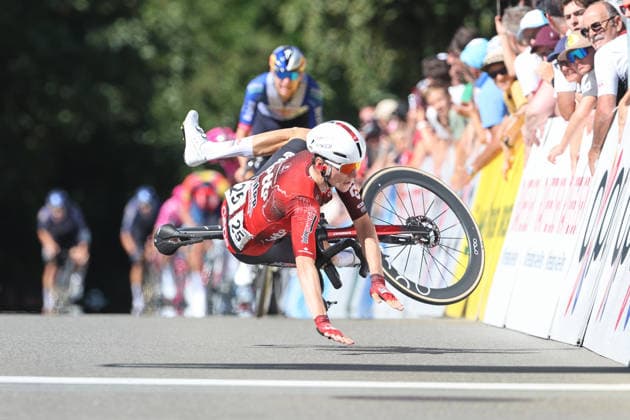 14 06 2026 Leuggern AG , SWITZERLAND, 62 GP Gippingen Winner Liam Slock BEL Team Lotto Intermarche crosses the finish line