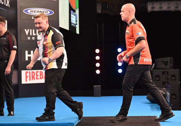 14 06 2026, xhbx, Dart World Cup of Darts 2026, v l Martin Schindler Germany , Michael van Gerwen Netherlands DFL DFB REGULATIONS PROHIBIT ANY USE OF PHOTOGRAPHS as IMAGE SEQUENCES and or QUASI VIDEO Frankfurt