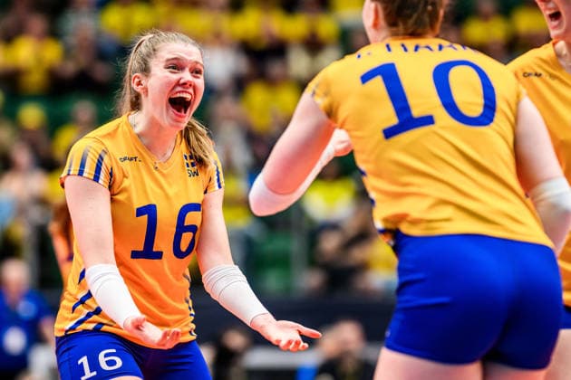 260614 Vilma Julevik of Sweden celebrates during the European League volleyball match between Sweden and Bosnia and Herzegovina on June 14, 2026 in Ängelholm. Photo: Mathilda Schuler BILDBYRAN kod MA MA1000 volleyboll volleyball european league sweden bosnia and herzegovina dam bbeng sverige jubel sverige sweden celebrates *** 260614 Vilma Julevik of Sweden celebrates during the European League volleyball match between Sweden and Bosnia and Herzegovina on June 14, 2026 in Ängelholm Photo Mathilda Schuler BILDBYRAN kod MA MA1000 volleyball volleyball european league sweden bosnia and herzegovina dam bbeng sverige jubel sverige sweden celebrates  Copyright: MATHILDAxSCHULER BB260614MA012