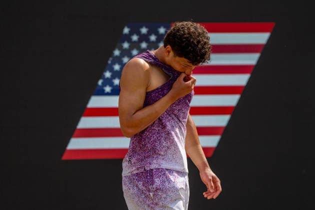 Ben Shelton in front of the American flag, Ben Shelton vs Taylor Fritz, Tennis, ATP Tournament, Boss Open, Center Court, Final, 14 06 2026, Ben Shelton vs Taylor Fritz, Tennis, ATP Tournament, Boss Open, Center Court, Final, 14 06 2026, Stuttgart Copyright: xEibner-Pressefoto EdwardxCheungx EP_ECG