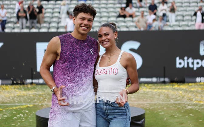 Stuttgart , Tennis , BOSS Open Final , f l winner Ben Shelton USA and girlfriend Trinity Rodman