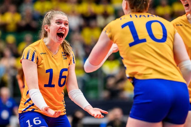 260614 Vilma Julevik of Sweden celebrates during the European League volleyball match between Sweden and Bosnia and Herzegovina on June 14, 2026 in Ängelholm Photo Mathilda Schuler BILDBYRAN kod MA MA1000 volleyball volleyball european league sweden bosnia and herzegovina dam bbeng sverige jubel sverige sweden celebrates  Copyright: MATHILDAxSCHULER BB260614MA013
