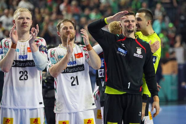14 06 2026, xgox, Handball EHF Champions League match for 3rd place SC Magdeburg Aalborg Handbold v l Sergey Hernandez Ferrer Magdeburg, 1 Cheering for the win, cheering after the end of the match Cologne