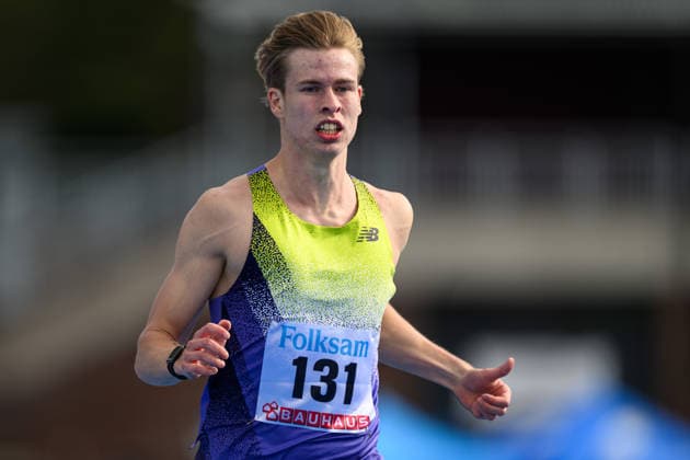260614 Erik Erlandsson, Malmö AI, competes in the mens 200 meters during the Folksam Grand Prix athletics competition on 14 June 2026 in Stockholm  Copyright: EMMAxWALLSKOG BB260614EW066