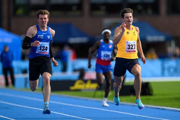 260614 Linus Pihl, IFK Växjö, and Oskars Grava, Latvia, compete in the mens 200 meters during the Folksam Grand Prix athletics competition on 14 June 2026 in Stockholm  Copyright: EMMAxWALLSKOG BB260614EW067