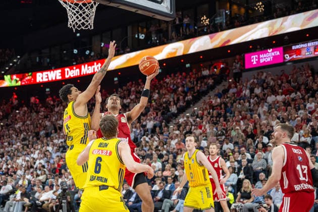Oscar da Silva 1 FC Bayern Basketball at the basket, FC Bayern Basketball vs Alba Berlin, BBL, Final 2, 14 06 2026 Munich Bavaria Germany Copyright: xkolbert-press UlrichxGamelx