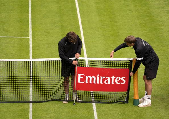 photo Rain break on Court 1, the net has to be prepared Tennis Tournament Terra Wortmann Cup Qualifying Round at Gerry Weber Sportpark in Halle Westfalen on Sun 14 06 2026