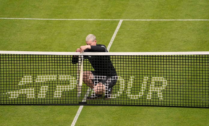photo Rain break on Court 1, the net has to be prepared Tennis Tournament Terra Wortmann Cup Qualifying Round at Gerry Weber Sportpark in Halle Westfalen on Sun 14 06 2026