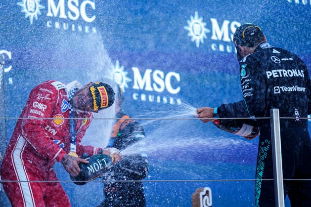 F-1 MSC Cruises Grand Prix of Barcelona Catalunya 2026 George Russell, Lewis Hamilton and Lance Stroll Formula 1 F-1 MSC Cruises Grand Prix of Barcelona - Catalunya 2026 at Circuit de Barcelona Catalunya on June 14, 2026 in Montmelo, Barcelona, Spain. kpng Copyright: xSergioxRuizx xPRESSINPHOTOx PS_260614_F1_2526_042