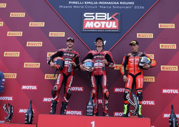 Foto Alessandro La Rocca LaPresse 14-06-2026, Misano World Circuit Marco Simoncelli Motociclismo-WSBK Fim Superbike World Championship, WM, Weltmeisterschaft Pirelli Emilia Romagna Round 12-14-June 2026 Gara 2 nella foto:Podium -NicolÃ² Bulega 1cl- Iker Lecuona 2cl.- Yari Montella 3cl -Ducati Photo Alessandro La Rocca LaPresse 2025 14 june, Misano World Circuit Marco Simoncelli Sport- Motorcycling - WSBK Fim Superbike World Championship-Pirelli Emilia Romagna Round-12-14-June 2026- Race 2 in the photo Podium -NicolÃ² Bulega 1cl- Iker Lecuona 2cl.- Yari Montella 3cl -Ducati  Copyright: x AlessandroxLaxRoccax-xLaPressex