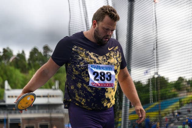 260614 Daniel Stahl, Sparvägens FK, competes in the mens discus during the Folksam Grand Prix athletics competition on June 14, 2026 in Stockholm  Copyright: EMMAxWALLSKOG BB260614EW085