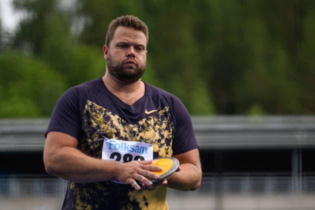 260614 Daniel Stahl, Sparvägens FK, competes in the mens discus during the Folksam Grand Prix athletics competition on June 14, 2026 in Stockholm  Copyright: EMMAxWALLSKOG BB260614EW086