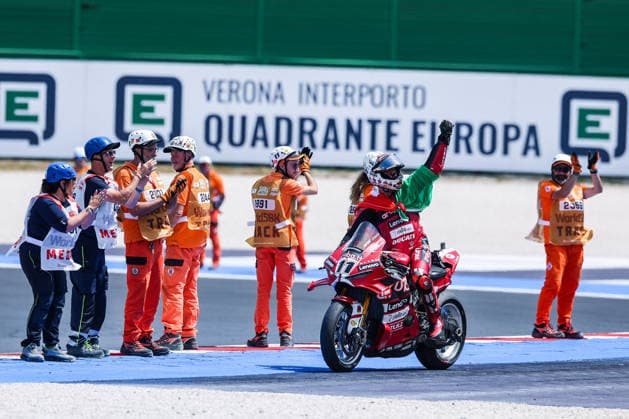 MOTORSPORTS - Superbike - Pirelli Emilia Romagna Round Photo by IPA ABACAPRESS.COM85685016 - Nicolo Bulega of Aruba.it Racing - Ducati on a Ducati Panigale V4R during the FIM SBK Superbike World Championship, WM, Weltmeisterschaft Pirelli Emilia-Romagna Round 7 - Race 2 at the Misano World Circuit Marco Simoncelli in Misano Adriatico, Italy Italy Italy  Copyright: xIPAxSport ABACAx