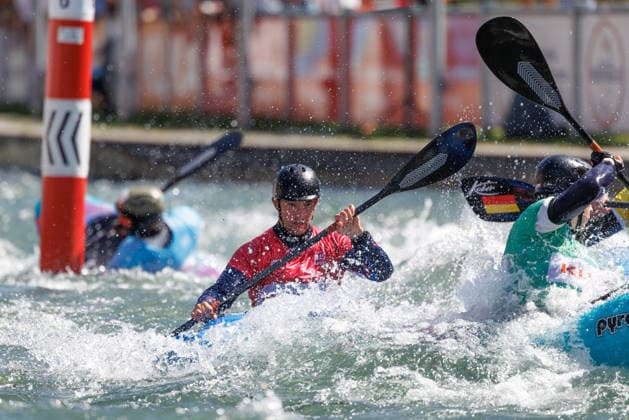 Joseph Clarke GBR at ICF CANOE SLALOM WORLD CUP, Canoeing, Men, Kayak Cross, 2026, on 14 06 2026 in Augsburg, Eiskanal Bayern Germany