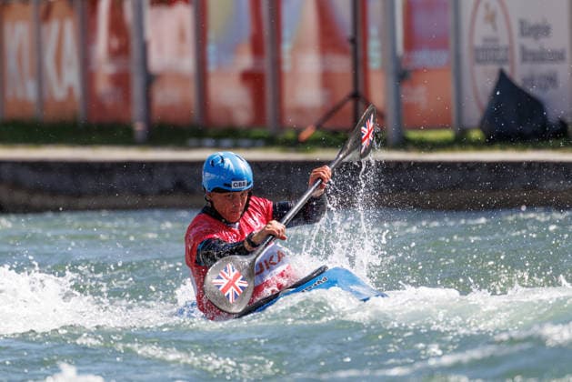 Joseph Clarke GBR at ICF CANOE SLALOM WORLD CUP, Canoeing, Men, Kayak Cross, 2026, on 14 06 2026 in Augsburg, Eiskanal Bayern Germany