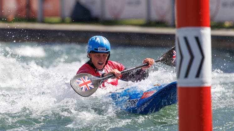 Joseph Clarke GBR at ICF CANOE SLALOM WORLD CUP, Canoeing, Men, Kayak Cross, 2026, on 14 06 2026 in Augsburg, Eiskanal Bayern Germany