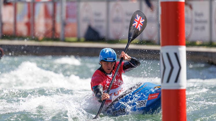 Joseph Clarke GBR at ICF CANOE SLALOM WORLD CUP, Canoeing, Men, Kayak Cross, 2026, on 14 06 2026 in Augsburg, Eiskanal Bayern Germany