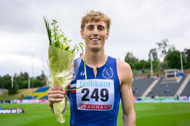 260614 Oskar Edlund, Täby IS, after the mens 400 meter hurdles during the athletics competition Folksam Grand Prix on June 14, 2026 in Stockholm  Copyright: EMMAxWALLSKOG BB260614EW097