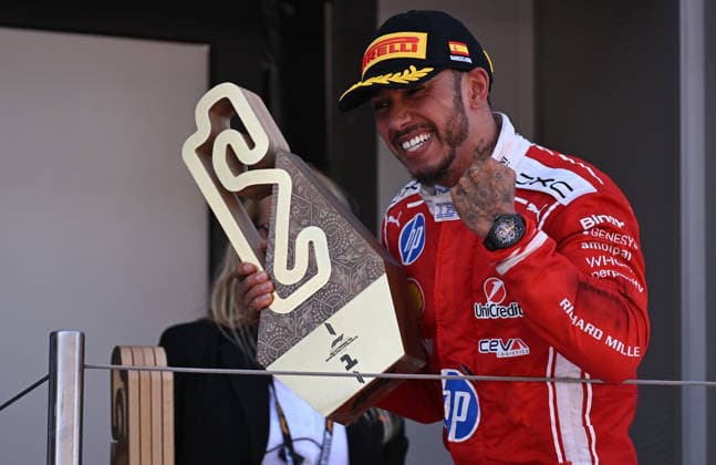 Ferrari s Lewis Hamilton wins Formula 1 Barcelona-Catalunya Grand Prix BARCELONA, SPAIN - JUNE 14: British driver Lewis Hamilton celebrates after winning the Formula 1 Barcelona-Catalunya Grand Prix, the 7th race of the 2026 Formula 1 World Championship, WM, Weltmeisterschaft at the 4.66-kilometer Circuit de Barcelona-Catalunya in Barcelona, Spain on June 14, 2026. Burak Akbulut Anadolu Barcelona Spain. Editorial use only. Please get in touch for any other usage.  Copyright: x2026xAnadoluxBurakxAkbulutx
