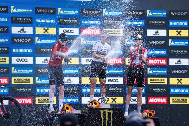 MOUNTAINBIKE - UCI MTB World Series LEOGANG,AUSTRIA,14.JUN.26 - CYCLING, MOUNTAIN BIKE - UCI Mountainbike World Cup, Cross-Country Olympic. Image shows Puck Pieterse (NED), Jenny Rissveds (SWE) and Alessandra Keller (SUI).  GEPAxpictures xJulioxArellano