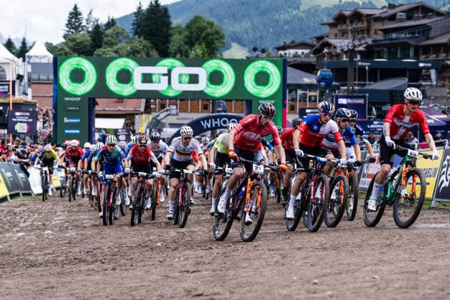 MOUNTAINBIKE - UCI MTB World Series LEOGANG,AUSTRIA,14.JUN.26 - CYCLING, MOUNTAIN BIKE - UCI Mountainbike World Cup, Cross-Country Olympic. Image shows the peloton at the start.  GEPAxpictures xJulioxArellano