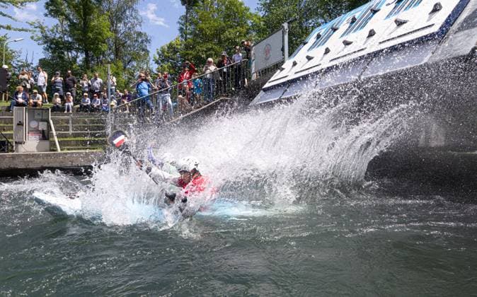 StartKayak cross from the start ramp ICF Canoe Slalom World Cup 2026 Eiskanal Augsburg