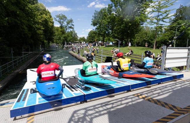 StartKayak cross from the start ramp ICF Canoe Slalom World Cup 2026 Eiskanal Augsburg
