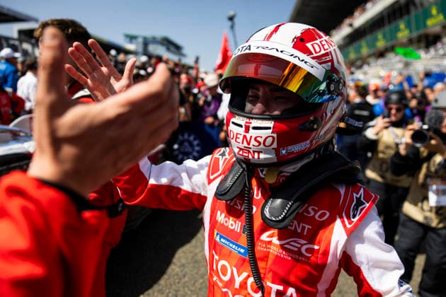 24 HEURES DU MANS 2026 - PODIUM KOBAYASHI Kamui (jpn), Toyota Racing, Toyota TR010 Hybrid 07, Hypercar, portrait during the podium of the 24 Hours of Le Mans 2026, 3rd round of the 2026 FIA World Endurance Championship, on June 14, 2026 on the Circuit des 24 Heures du Mans in Le Mans, France - Le MansFrance  Copyright: xJULIENxDELFOSSEx