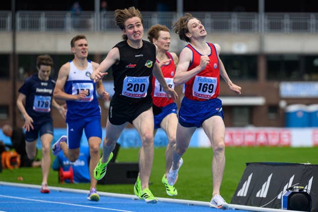 260614 Lars Johansson Hauge, Norway, and Victor Wahlgren, Mölndals AIK, compete in the mens 200 meters during the Folksam Grand Prix athletics competition on June 14, 2026 in Stockholm  Copyright: EMMAxWALLSKOG BB260614EW098