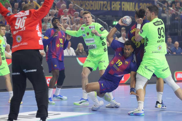 14 06 2026, xtgx, Handball, EHF Champions League Final, FC Barcelona Füchse Berlin v l Timothey N guessan N guessan, Barcelona, 19 throws goal, goal scorer, scores goal, scores the goal Koeln